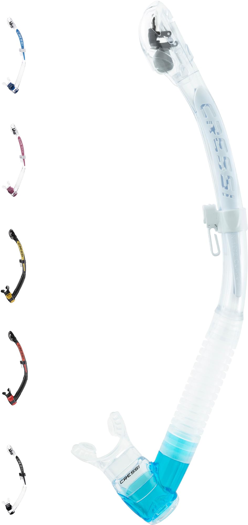 CRESSI Ithaca Ultra Snorkel, Dry Aerator for Snorkeling and Freediving Unisex Adult, Transparent/Aquamarine One Size