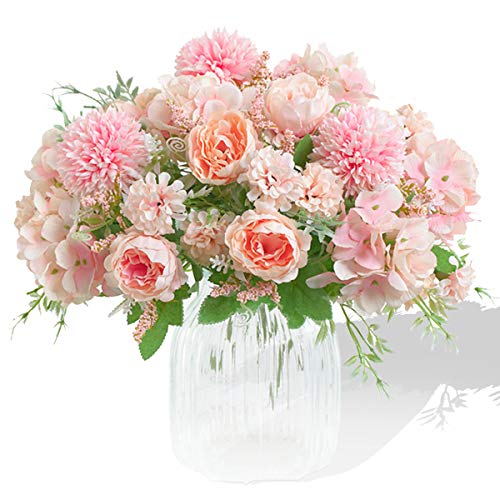 Artificial Flowers, 2 Pack Fake Peony Silk Light Pink Hydrangea Bouquet Decor Plastic Carnations...