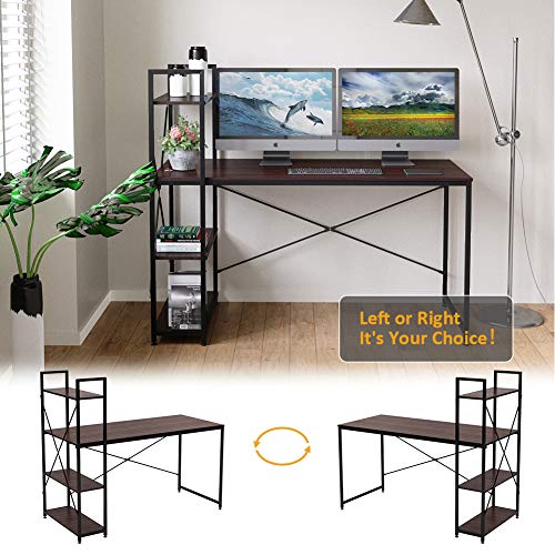 Bestier 55 Inch Computer Desk with Shelves, Modern Writing Desk with Bookshelf, Study Desk Writing Table for Home Office P2 Wood (Brown)
