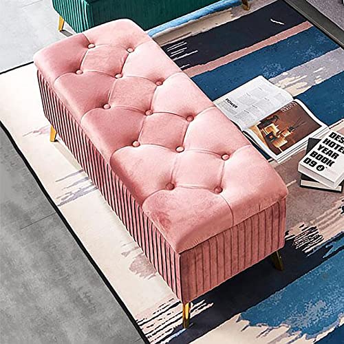 Repose-pieds rectangulaire en velours rose 100cm avec coffre de rangement pour le salon