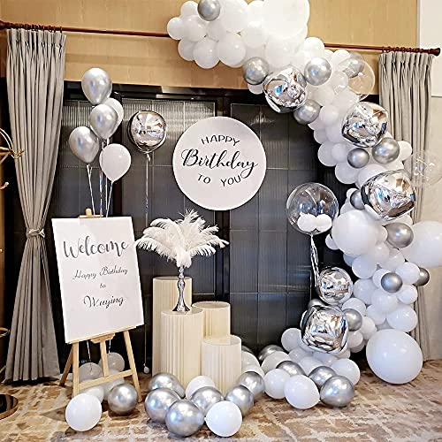 Kit Ghirlanda Palloncini Bianchi e Argento, Palloncini Compleanno Bianchi e Argento per Addobbi Compleanno, Decorazioni Matrimonio, Baby Shower, Battesimo Bambino (Bianco)