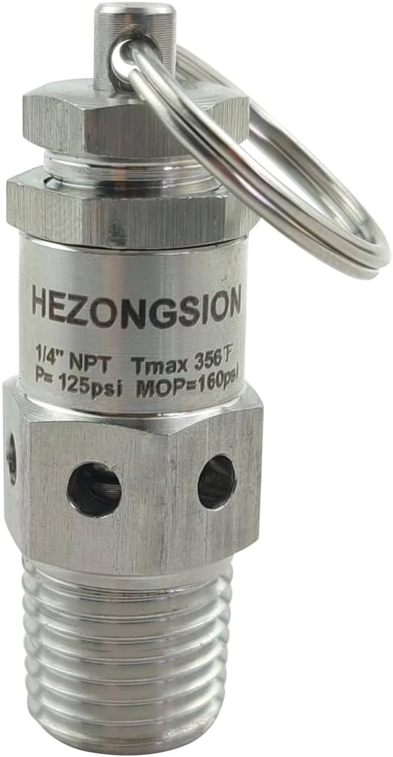 1/4" NPT Male Mini Adjustable Pressure Relief Safety Valve with Lock,15psi Set Pressure,0-30psi Pressure Range,SS304 Stainless Steel