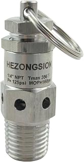 HEZONGSION Mini 1/4" NPT Male Adjustable Pressure Relief Valve SS304 Stainless Steel PRV Safety Valve with Lock, 125psi Set Pressure,115-175psi Adjustable Pressure Range