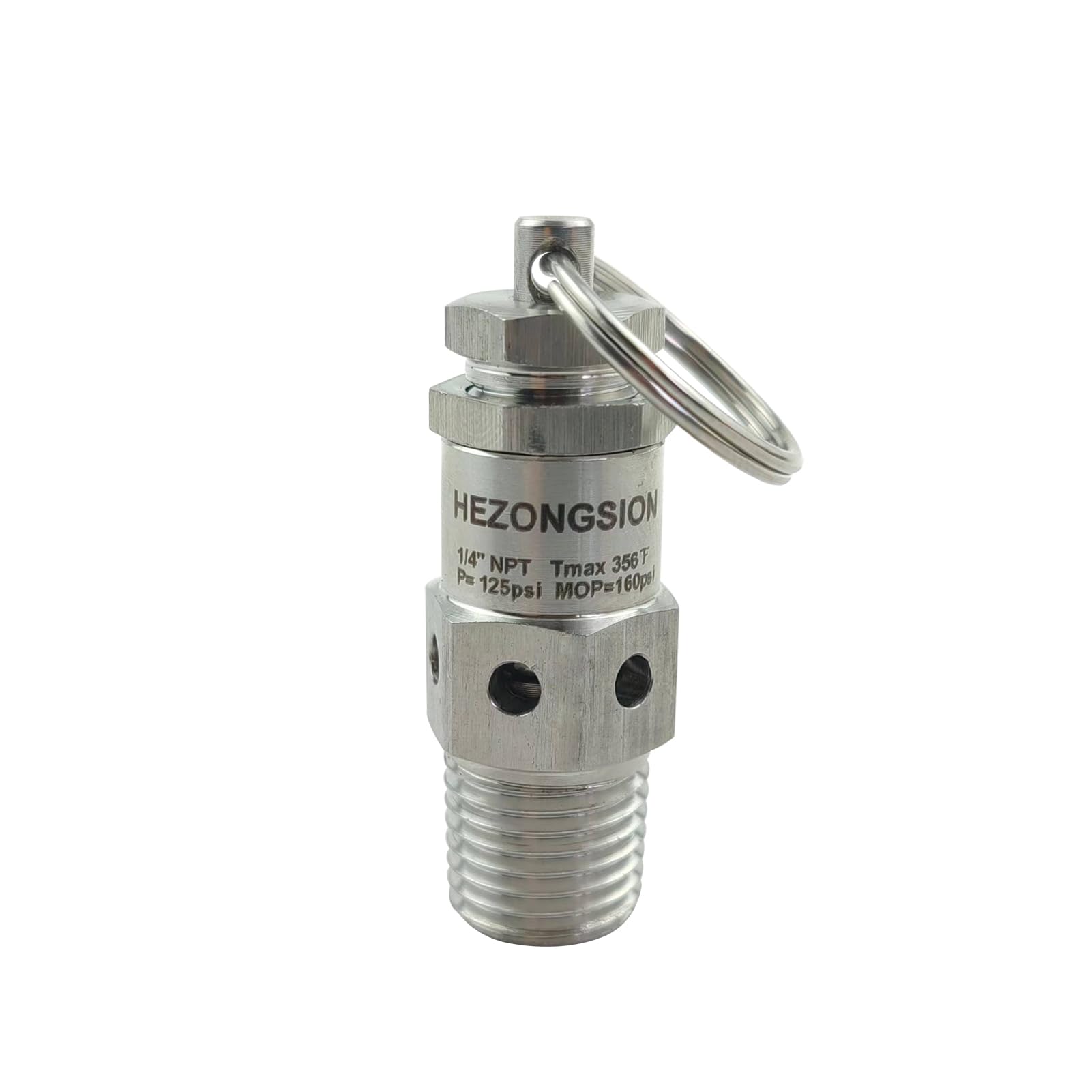 HEZONGSIONMini 1/4" NPT Male Adjustable Pressure Relief Valve SS304 Stainless Steel PRV Safety Valve with Lock, 125psi Set Pressure,115-175psi Adjustable Pressure Range