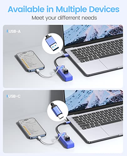 Image of ORICO USB C Hub 3 Ports USB 3.1 Type C to USB 3.0 Hub Adapter with 2 USB A, 1 Type C for Laptop, Mobile Phone, Tablet with 0.5ft Cable, Compatible with Mac OS 10.X and Above, Linux, Android-Blue