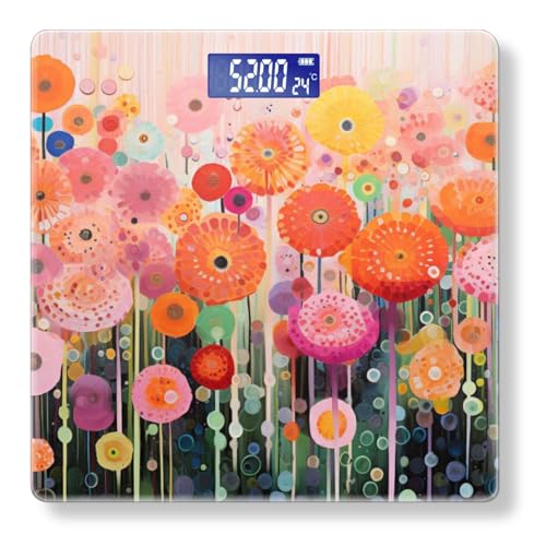 Digital Scale for Body Weight Highly Precision Bathroom Weight Scale 400 lbs with Backlit Display Personalized Scale for Home-Garden Colorful Flowers in Pink and Orange