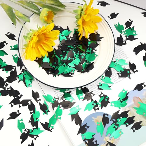 Image of Green and Black Graduation Cap Confetti 2026, Class of 2026 Table Centerpiece Grad Confetti for 2026 Graduation Party Decorations Supplies