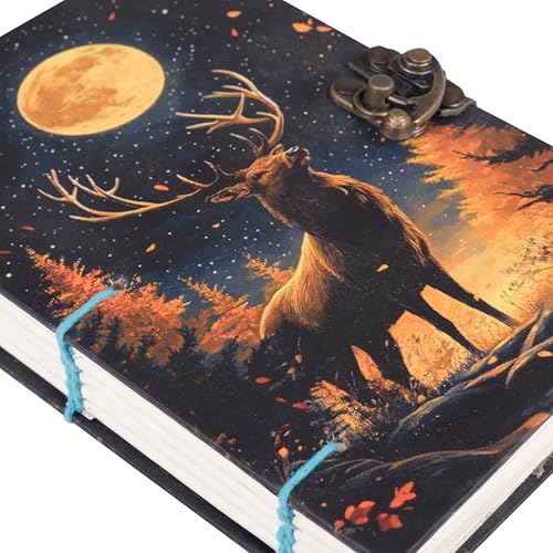 Image of CRAFT JUNKY Journal Diary with Handcrafted Box, 5 x 7 Inch Special Binding Unruled Lock Diary for Girls, Art Book with Aesthetic Print Sketch Book for Artists, 200 Acid-Free Pages A5 (DEER)