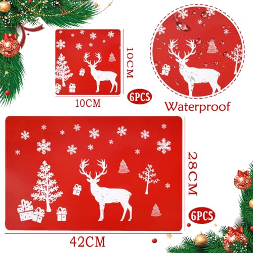 12 Pcs Set Christmas Placemats, Christmas Place Mats 6 And Coasters,Christmas Table Mats, Christmas Placemats Sets Of 6 - Image 2
