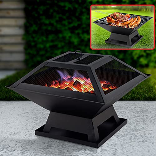 Vivo Brasero de Jardin carré 3 en 1 pour extérieur, Barbecue, Barbecue et Jardin