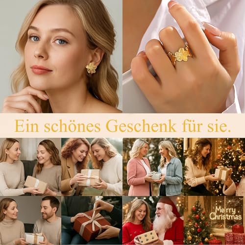 AHEJIOO 3er-Set Schmuck, Goldene Ohrringe Damen, Blumen Ohrringe Goldene, Gold Schmuck, Ring Gold, Vintage Goldschmuck Set Mit Blumen Halskette Und Ring, Ideal Für Hochzeiten Und Besondere Anlässe – Bild 8