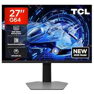 TCL Gaming Monitor 27 Zoll QD-Mini-LED 27G64, QHD-Auflösung, 180Hz, Fast-HVA-Panel, HDR 600 nits, 1ms GTG Reaktionszeit, AMD Freesync, Kompatibilität mit G-Sync