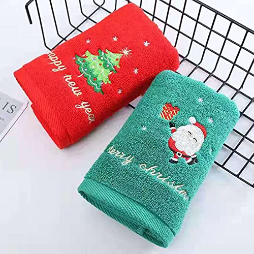 Pupopik 2 Pack Christmas Hand Towels , Christmas Bath Hand Towel, Kitchen Towels, Soft Washcloths 100% Cotton Towels For Bathroom Home And Xmas Christmas Decor Gift ,14 X 30 Inches (Green Red) #TOP2