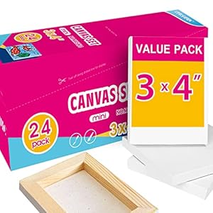 AUREUO Mini Stretched Canvas – 3×4 Inch/24 Pack – 2/5 Inch Profile Small Square Canvas – Gift Set Bulk Pack Canvases for Acrylic Painting & Craft