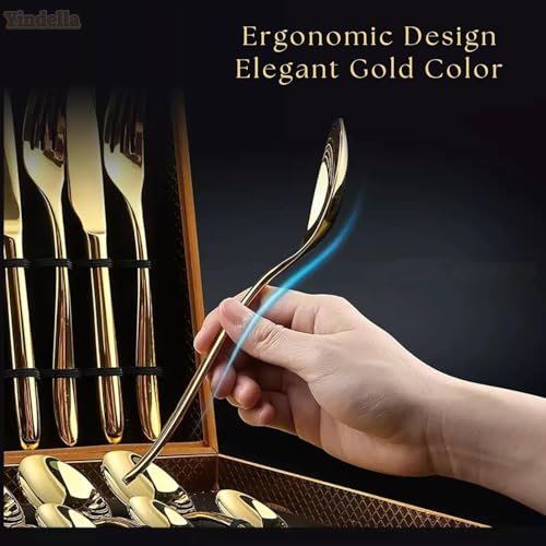 Image of aDai Premium Cutlery Set | Stainless Steel Tableware | Mirror Finish | Includes Spoon Fork Knife & Teaspoon | Elegant Flatware Set for Dining, Parties & Gifting (Gold, Set of 20)