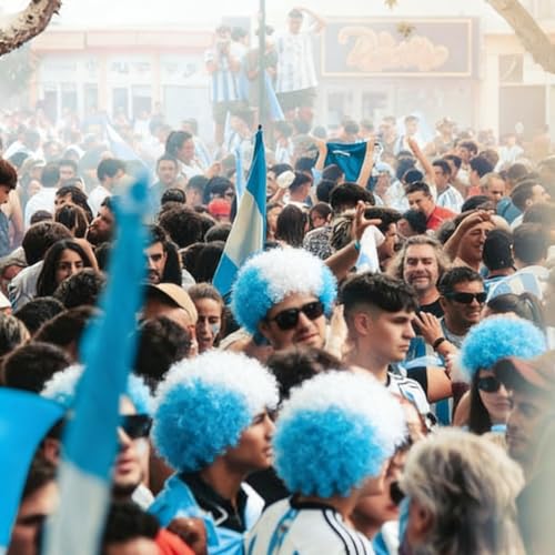 Image of FREE BEAUTY Argentina Flag Colored Afro Wig for Men Women 2026 World Cup Fan Wig Soccer Fans Cheer Hair Blue White Afro Wigs for Football Fans for Stadium Party Cosplay (Argentina)