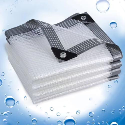 メッシュ透明雨よけシート 防水透明シート PE 厚さ0.30mm 透明 ビニールシート クリアタープ 雨よけシート プラスチック保護カバー 防塵 防風・防雨・防砂 保護ロープ付き カスタマイズ可能なサイズ 2X5M