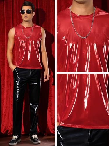 Lars Amadeus Metallic Tank Tops for Men's Holographic Sleeveless T-Shirt Disco Party Shiny Vest4