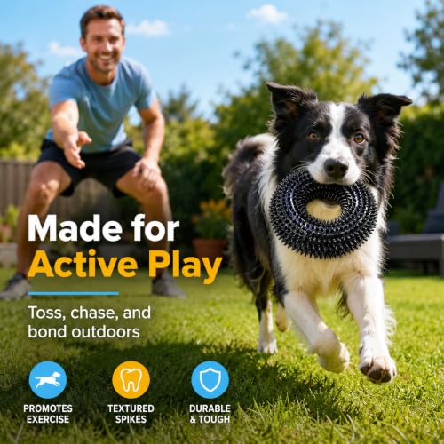 Image of Squeaky Dog Toys for Aggressive Chewers, Floating Donut Ring for Large Dogs | Black TPR dog chew toy for small and medium dogs, teeth cleaning and puppy teething; water toy for fetch and pool play