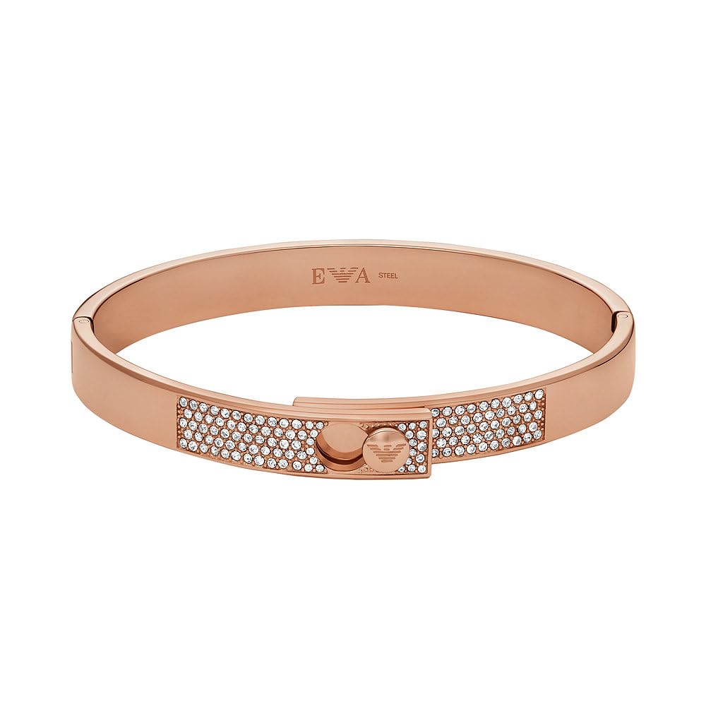 Emporio Armani Women's Rose Gold-Tone Stainless Steel with Crystals Setted Bangle Bracelet, EGS3089221