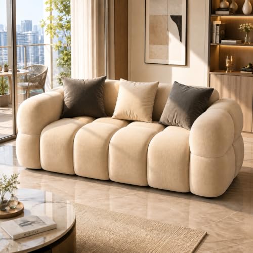 Image of FURNY Luxury Nimbus 2 Seater Bubble Cloud Sofa Set for Living Room | Boston Fabric Upholstered | Modern Cushioned Comfortable Couch for Home Office & Drawing Room | Sand Beige