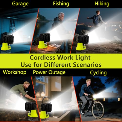 Image of Cordless LED Work Light Compatible with Ryobi 18V Battery, 90W 7000LM Flood Light with USB & Type-C, Low Voltage Protection for Garage Outdoor Job Site Lighting (No Battery)