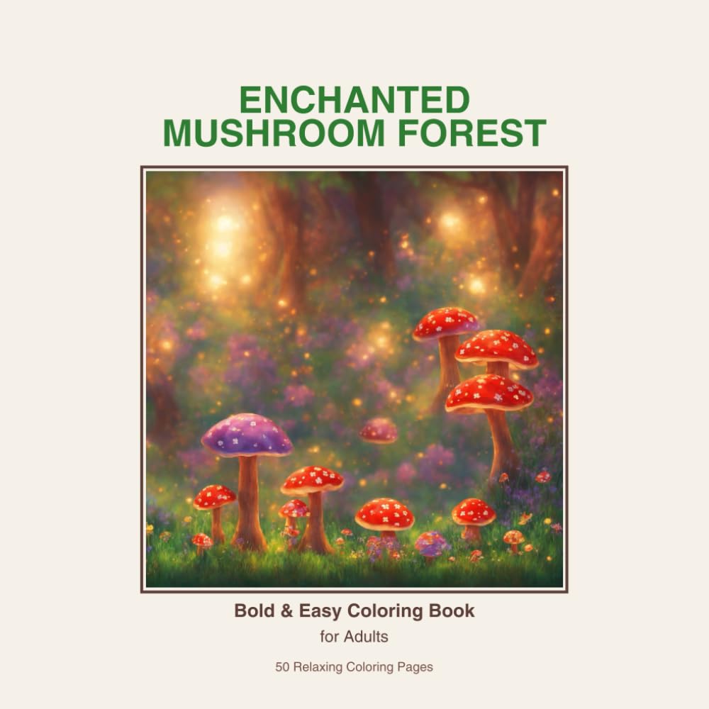 Enchanted Mushroom Forest.: Bold & Easy Coloring Book for Adults – 50 Relaxing Pages with Thick Outlines and Large Spaces.