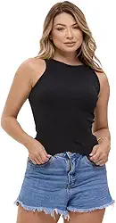 Regata Feminina Seven Line Blusinha Básica Canelada Algodão Alça Larga Conforto Casual Academia Dia a Dia