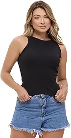 Regata Feminina Seven Line Blusinha Básica Canelada Algodão Alça Larga Conforto Casual Academia Dia a Dia