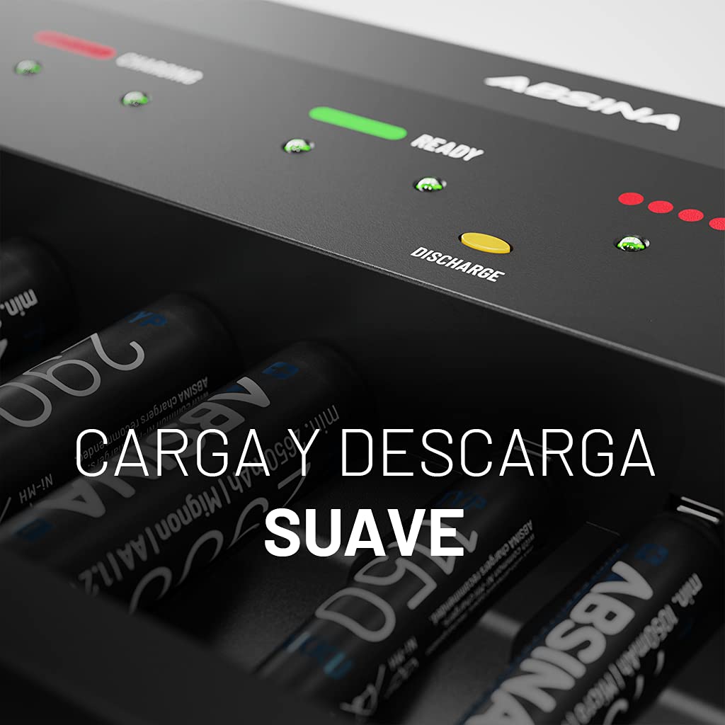 ABSINA X10 Cargador Pilas AA AAA & 9V + 8X AA 2900 Pila | Pilas recargables cargador 10-Slots
