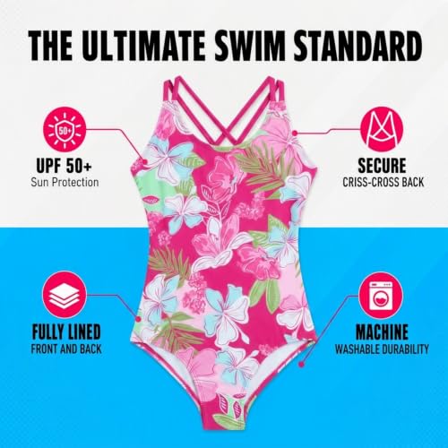 Image of Kanu Surf Girls' Reese UPF 50 Beach Sport Criss-Cross One Piece Swimsuit