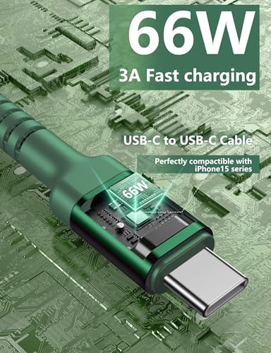 Image of USB C Cable 6FT, 2Pack USBC to USBC Fast Charging Cable, iPhone 16 15 Charger Cable Long Type C Cord Nylon Braided Compatible with iPhone 17 /16 /15 /Pro Max /Plus /Samsung Galaxy S26 S23 and More-Green