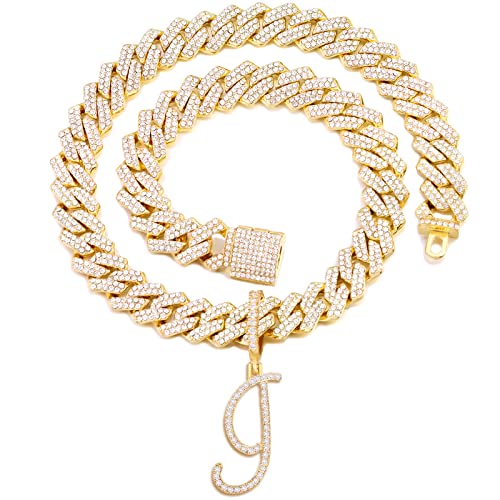 Pendentif pour femme lettre cursive et chaîne cubaine dorée : Cadeau idéal