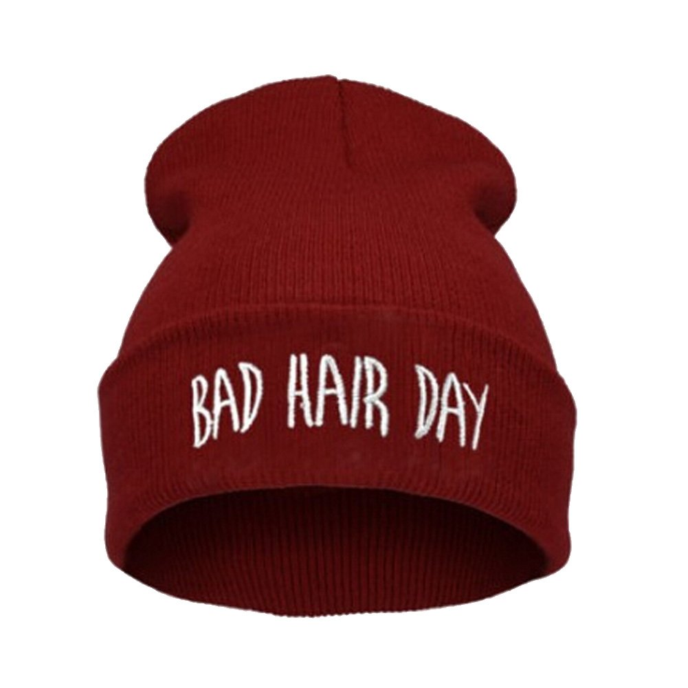 Joyci Unisex Wine Winter Funny Bad Hair Day Hip Pop Beanie Hat Women Men Ski ( Red)
