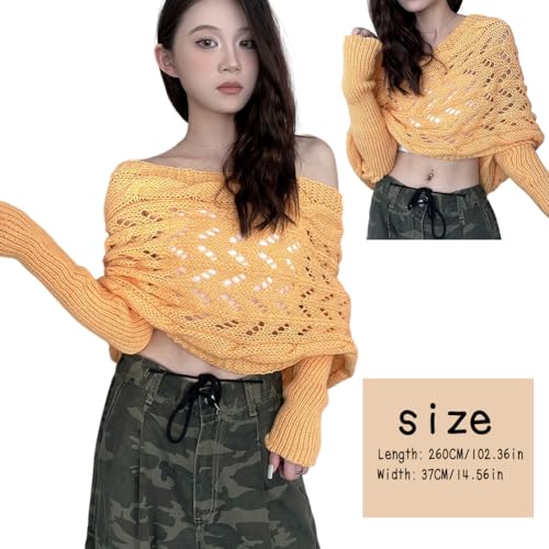 Scarf with Sleeves, Knitted Cable Wrap, Shrugs for Women, Knitted Wrap, Sweater Scarf with Sleeves, Shawl Shrug Wrap (Yellow)4