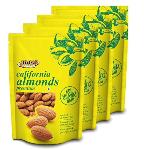 Image of Tulsi California Almonds Premium 800g (200g x 4) | Whole Almond | Rich in Vitamins & Minerals | Good for Health | Loaded with Antioxidants | Nuts & Dry Fruits|Badam Giri | Healthy Nuts | (Pack of 4)
