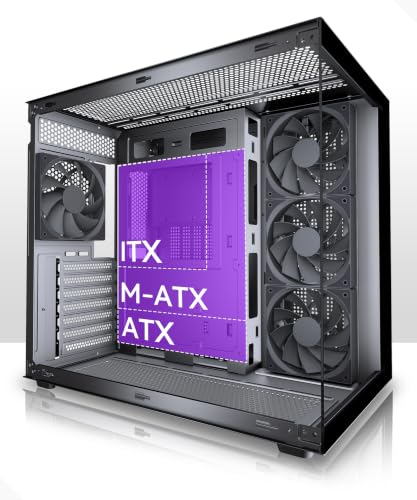 Miniatura 6 de MUSETEX Y6 Caja PC, con 4 Ventiladores No LED Preinstalados, Caja de Computadora ATX de Torre Mediana, Caja PC Gaming con Tipo-C, Cristal Templado de Vista Completa de 270°, Negro