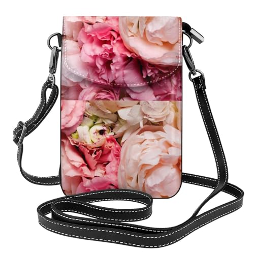 Portefeuille en cuir PU Pivoine et sacoche bandoulière pour smartphone femme