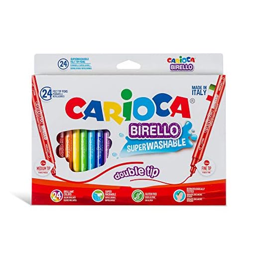 Carioca Rotuladores Birello, Rotuladores para Colorear para Niños, Doble Punta, Fina y Media, Tinta Lavable, No Tóxicos, Colores Surtidos, 24 Piezas