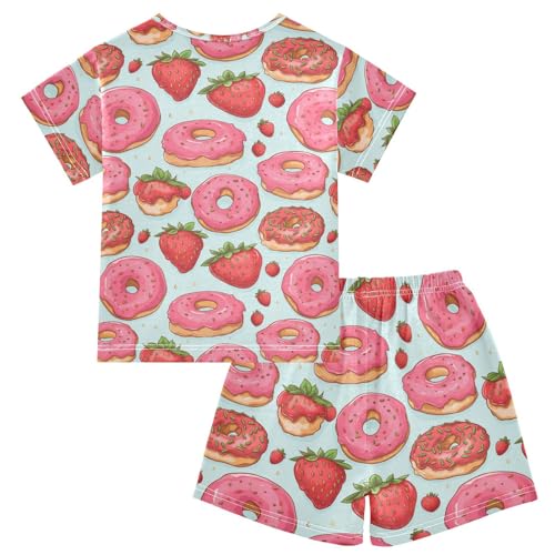ALAZA Strawberries and Donuts Pajama Set Short Sleeve Sleepwear Soft Lounge Nightwear2