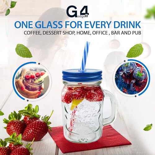 G4GADGET 2 X 500ml Glass Mason Drinking Jars Bottles Party Drink Glasses + Lids and Straws - Image 6