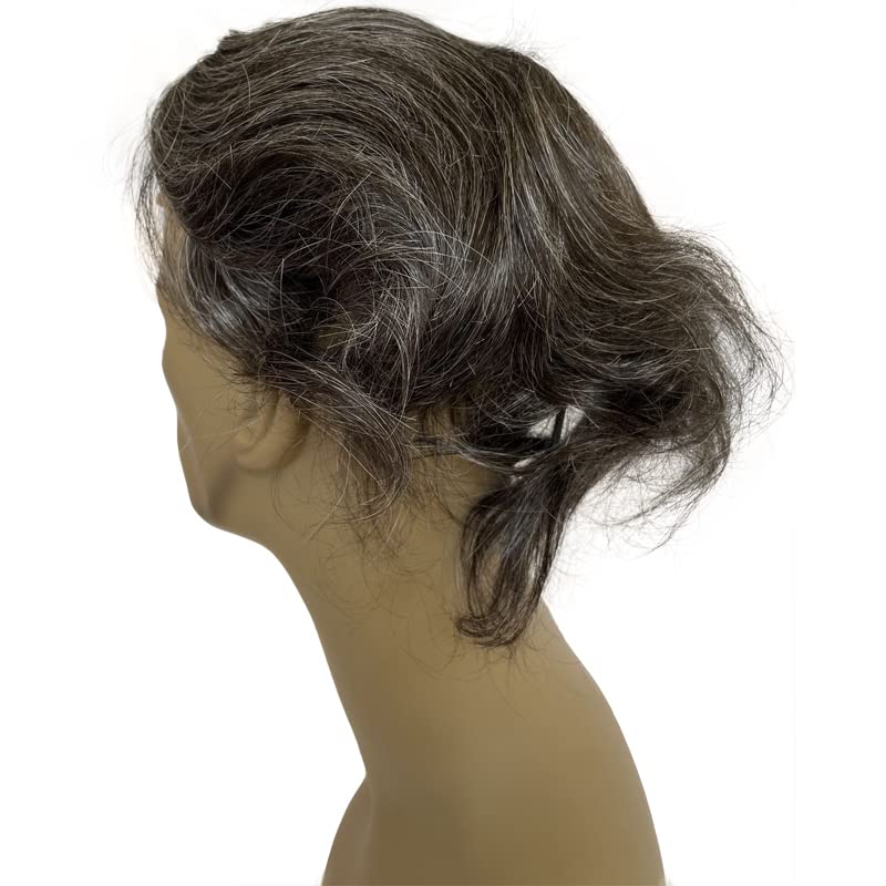 Miniatura 4 de Peluca de cabello humano tipo tupé de repuesto para hombre, con encaje frontal suizo, parte superior con base de encaje y poliuretano alrededor de