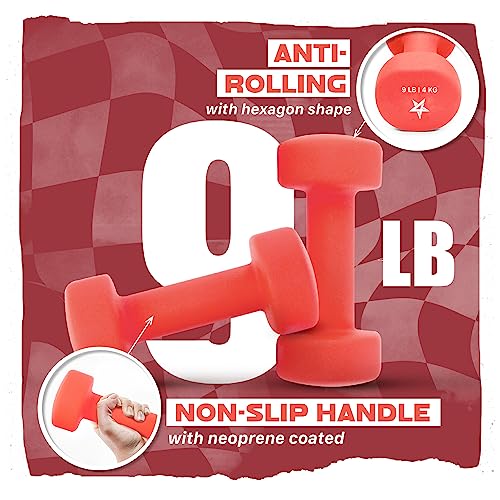 Image of Yes4All Neoprene Coated Dumbbell Hand Weight Sets of 2 - Multiple Weight Options with 15 Colors, Anti-roll, Anti-Slip, Hexagon Shape