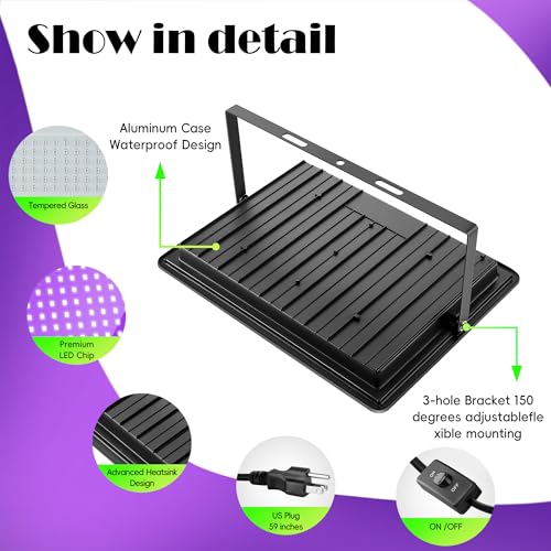 Image of 400W LED Black Flood Lights 2 Pack, Blacklight with Plug, Outdoor Black Lights for Glow Party, Neon Glow, Halloween, Body Painting, Fluorescent Painting and Tapestry Aquarium