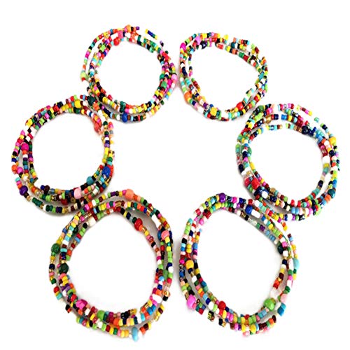 Delisouls Cadenas de cuentas de cintura, 6 paquetes coloridos elásticos de verano para la cintura del vientre de cuentas africanas para el cuerpo de bikini para mujeres y niñas