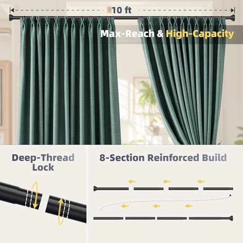Image of STARLATTA Long Tension Shower Curtain Rod 31-120 Inch (10ft): 1.1 inch Dia Rustproof Stainless Steel, No Drilling Heavy Duty, Adjustable Room Divider for Bathroom Window, Matte Black