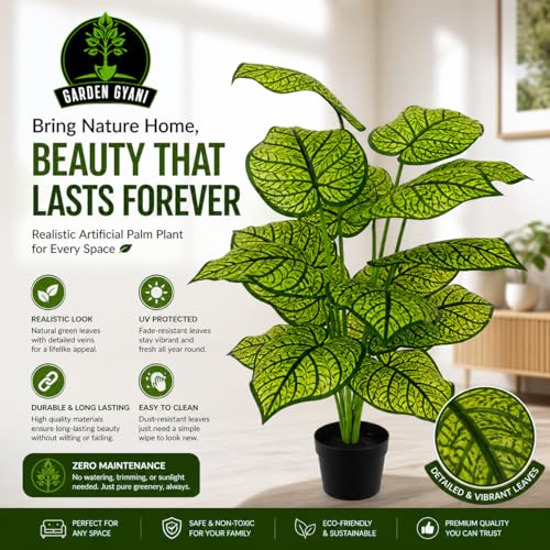 Image of Artificial Philodendron Plant with Black Pot - 26 Inch Tall Faux Green Decorative Plant for Indoor Outdoor Home, Office, Balcony & Living Room Decor