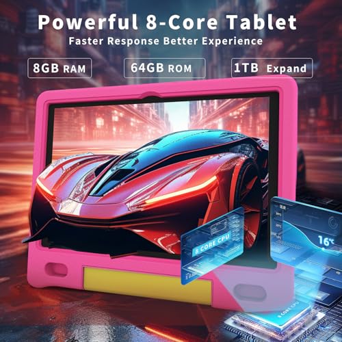 Image of ITDULCET Kids Tablet with Strap, Android 14 Tablet for Kids 10 inch, Toddler Tablets Octa-Core 64GB 1TB Expandable, Children's Tablets with Case, Bluetooth WiFi Parental Control Dual