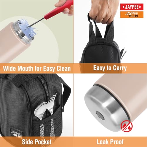 Image of Jaypee Plus Nutri Jar Stainless Steel Vacuum Insulated Food Jar With Bag & Spoon|Hot And Cold Thermal Flask|Double Walled Scratch Resistant Ideal for Office, School, Gym & Travelling | 550 ml, Pink