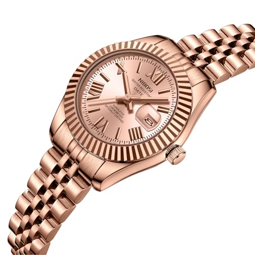 Image of NIBOSI Watches for Woman Analog Quartz Stainless Steel Diamond Rose Gold Green Small Dial Women Watches Classic Wrist Watch Date Waterproof